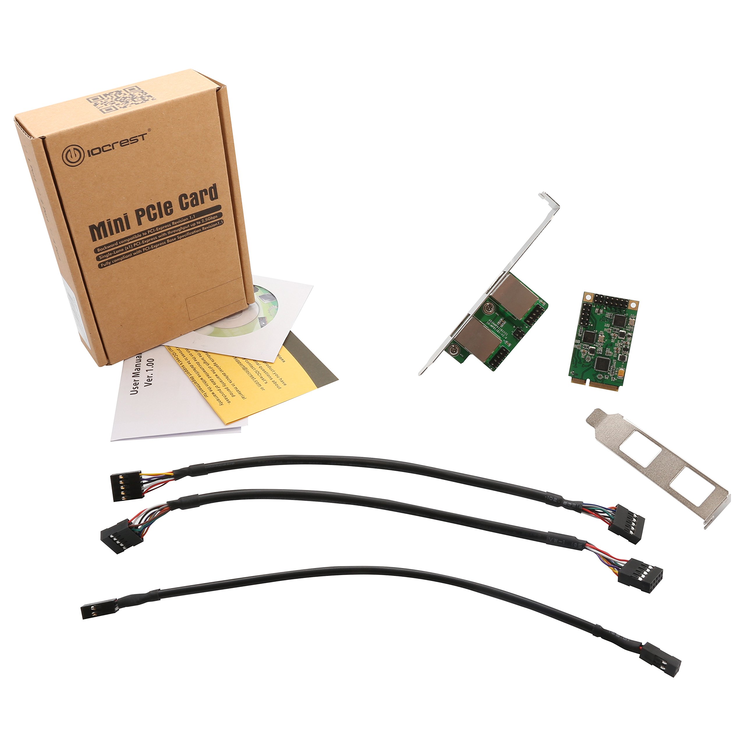 IO Crest SI-MPE24046 Mini PCI-Express 2-Port Gigabit Ethernet Card - Green