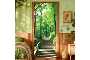 PRESSINART Forest Door Sticker 3D Door Murals Peel and Stick Green Tree Pattern PVC Self Adhesive Decorative Decals for Bedro