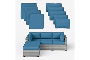 Kimunuk 9 Pcs Patio Cushion Covers Outdoor Patio Cushions Covers, Replacement Waterproof with Zipper for 5 Pcs Patio Furniture Set, Patio Sofa Couch 4 Sizes, Covers Only