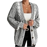 SOLY HUX Women's Plus Size Cardigan Sweater Open Front Long Sleeve Button Down Chunky Knit Outerwear
