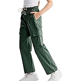 Rolanko Girls Corduroy Cargo Pants Wide Leg Cargo Trousers Streetwear Kids Pants Joggers with Pockets 9-17Y