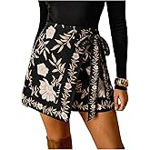 RoseSeek Women's Plus Size Floral Wrap Skirts Bow Knot Boho Tropical Mini Skirts Vacation Outfit