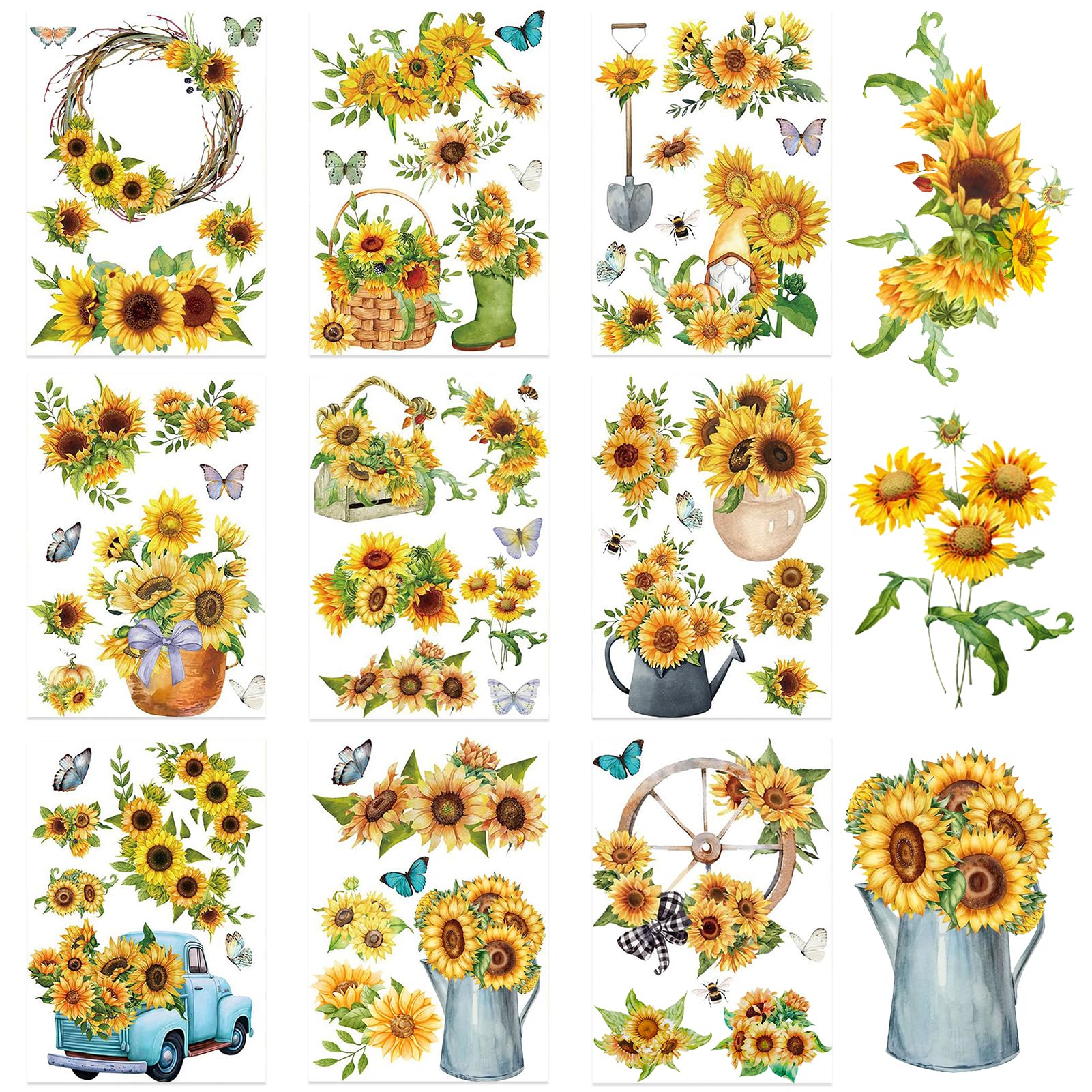 NICENEEDED 9 Sheets Rub on Transfers for Craft, Sunflower Transfer Decals, Aesthetic Decor Transfer Stickers Fall Sunflower Planner Decal Photocard Transfer Stickers for Album Furniture DIY Arts
