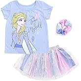 Disney Princess Moana Frozen Girls T-Shirt Tulle Mesh Skirt and Scrunchie 3 Piece Outfit Set Toddler to Big Kid