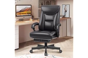 BestEra Ergonomic Office Chair, Big and Tall Executive Home Office Desk Chair, Shiny Leather Swivel Computer Chair with High Back, Wheels, Lumbar Support, Footrest（Glossy Black）