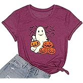 Halloween Shirts for Women Funny Ghost Graphic Print Pumpkin Tee Tops