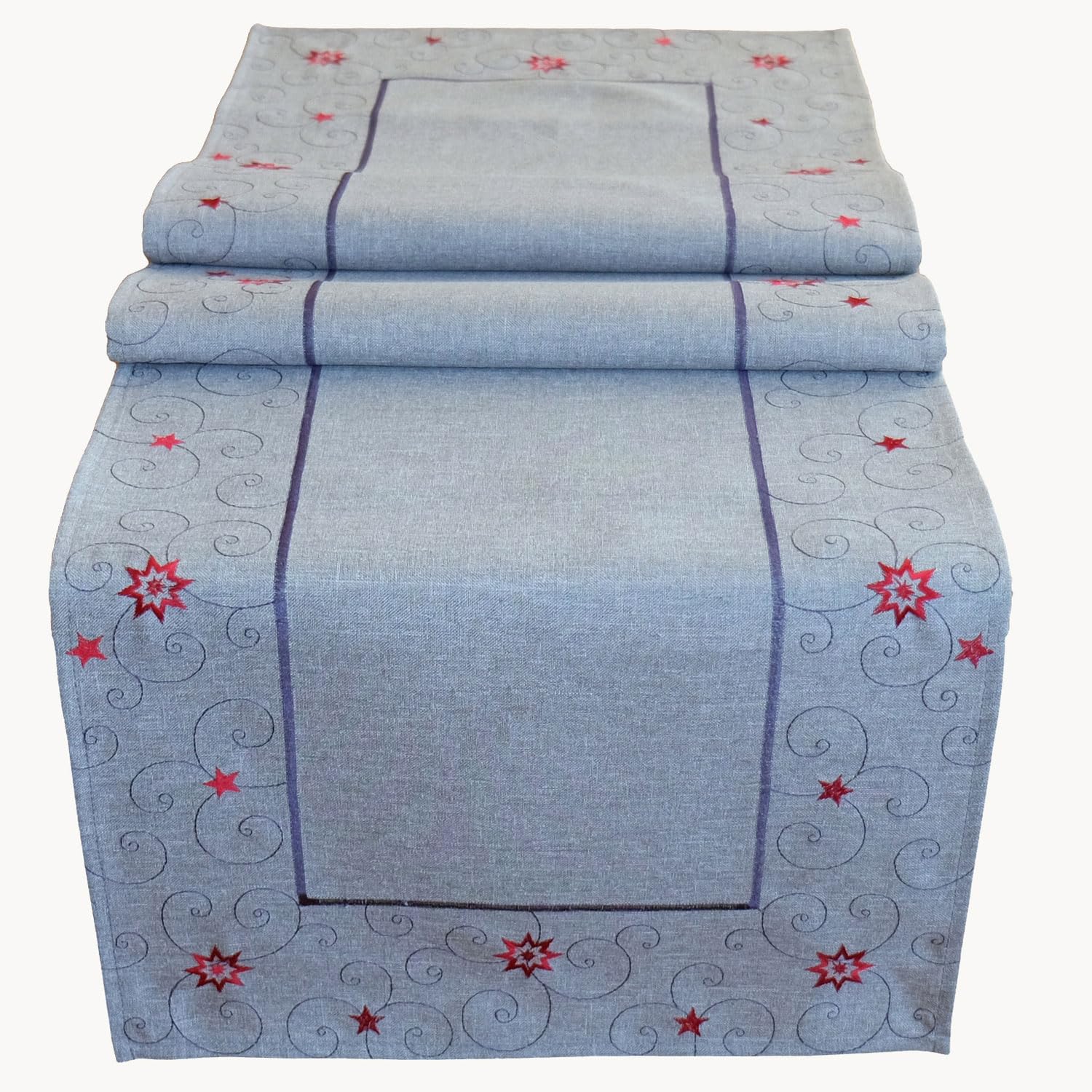 Table Runner 40 x 140 cm Grey Light Grey Red Embroidery Christmas Christmas Table Cloth Table Topper Tablecloth Table Decoration Christmas Decoration