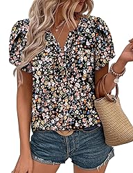 KISSMODA Women's Tunic Tops Casual V Neck Short
