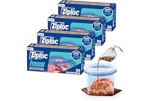 Ziploc Gallon Food Storage Freezer Bags, 120ct Total, Stand-Up Bottom, Easy to Fill, 30 Count, 4 Pack (Packaging May Vary)