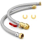 Water Heater Connector Kit 3/4, 24" Stainless Steel Braided Flexible Hose | 3/4" Ball Valve x 3/4" FIP, Push to Connect Brass Plumbing, Fitting for PEX, Copper, CPVC, 2 Pack prime&amp;swift
