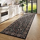 Rugcomf Vintage Paisley Kitchen Runner Rug 2'x6' - Machine Washable, Non-Slip Low Pile Floral Carpet for Laundry, Bedroom, Bathroom - Black
