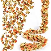 PONKING 8 Pcs x 8.2 ft Flower Garland Artificial Rose Vine Flowers with Green Leaves Hanging Fake Roses Vine for Room Party Home Wedding Birthday Christmas Wall Arch Decor, Fall Champagne Flower