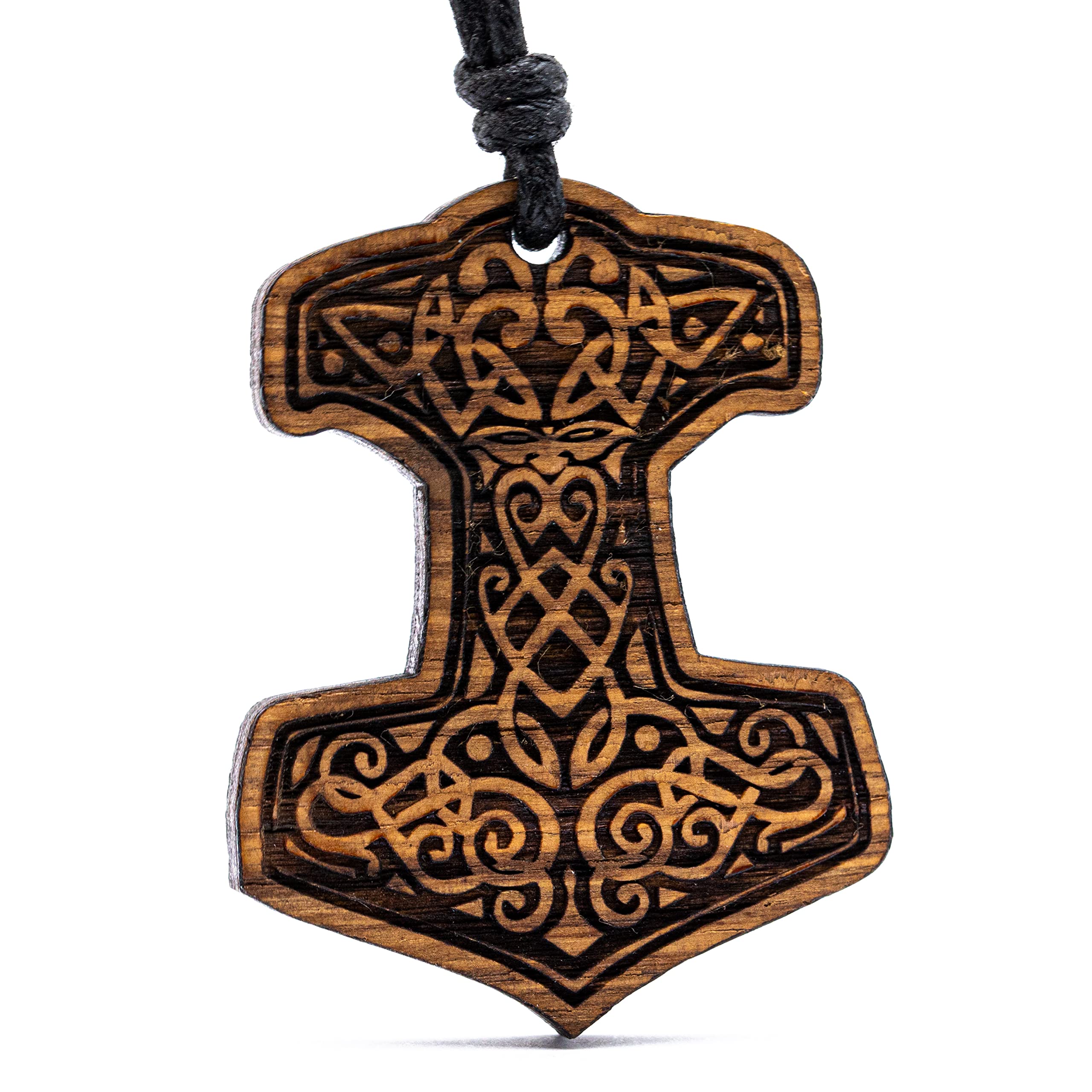 treeforce Thor's Hammer, Mjölnir Wooden Chain, Necklace, Key Ring or Car Pendant 3 in 1 DIY Jewellery, Handmade, Sustainable and Vegan Made of Wood, Wood