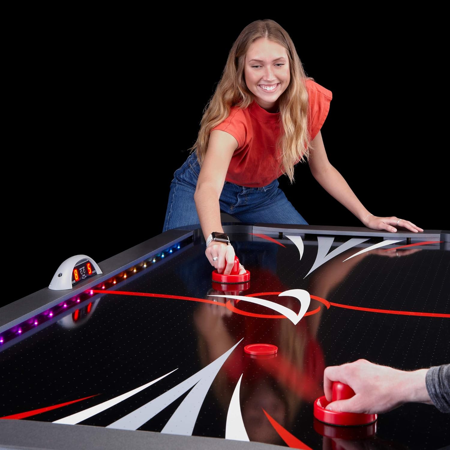 Fat Cat Volt 7’ LED Illuminated Air Hockey Table with Dual Motor Action for Faster Play, Automatic Scoring and Integrated Light System That Takes Game Play to The Next Level : Sports & Outdoors