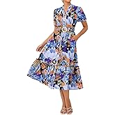GRACE KARIN Womens Summer Floral Maxi Dress 2026 Casual Puff Short Sleeve Shirt Dress Boho Flowy Dresses with Pockets & Belt
