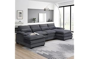GNIXUU 109.8“ Sectional Sofa Cloud Couch for Living Room, Modern Velvet Large Overstuffed U Shaped Couch, Comfy Modular Sofa Sleeper with Double Chaise & Cushions(Gray)