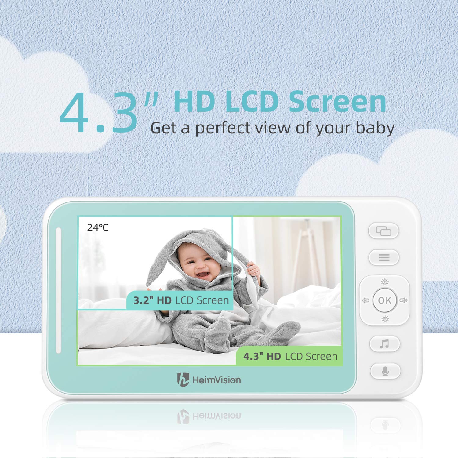 HeimVision Baby Monitor, HM132 Video Baby Monitor with Camera and Audio, 4.3" Split Screen Baby Camera with Night Vision, 2 Way Talk, VOX Mode, 8 Lullabies, Extra Lens and Holder Included : Baby