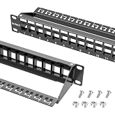 Jadaol 1U 24 Port 10Gbps Blank Patch Panel with Cable Management &amp; Back Bar | 19-Inch Rackmount or Wall Mount Keystone Panel for Cat6/Cat6a, HDMI, Coax, Fiber &amp; Audio (No Keystone Jacks Included)