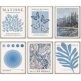 Crocothemis Abstract Matisse Wall Art Exhibition Posters, Vintage Art Boho Art Prints, Retro Room Decor for Aesthetic Bedroom Living room, Dodger blue wall art, Unframed, 8 x 10 Inch(Blue)-B10