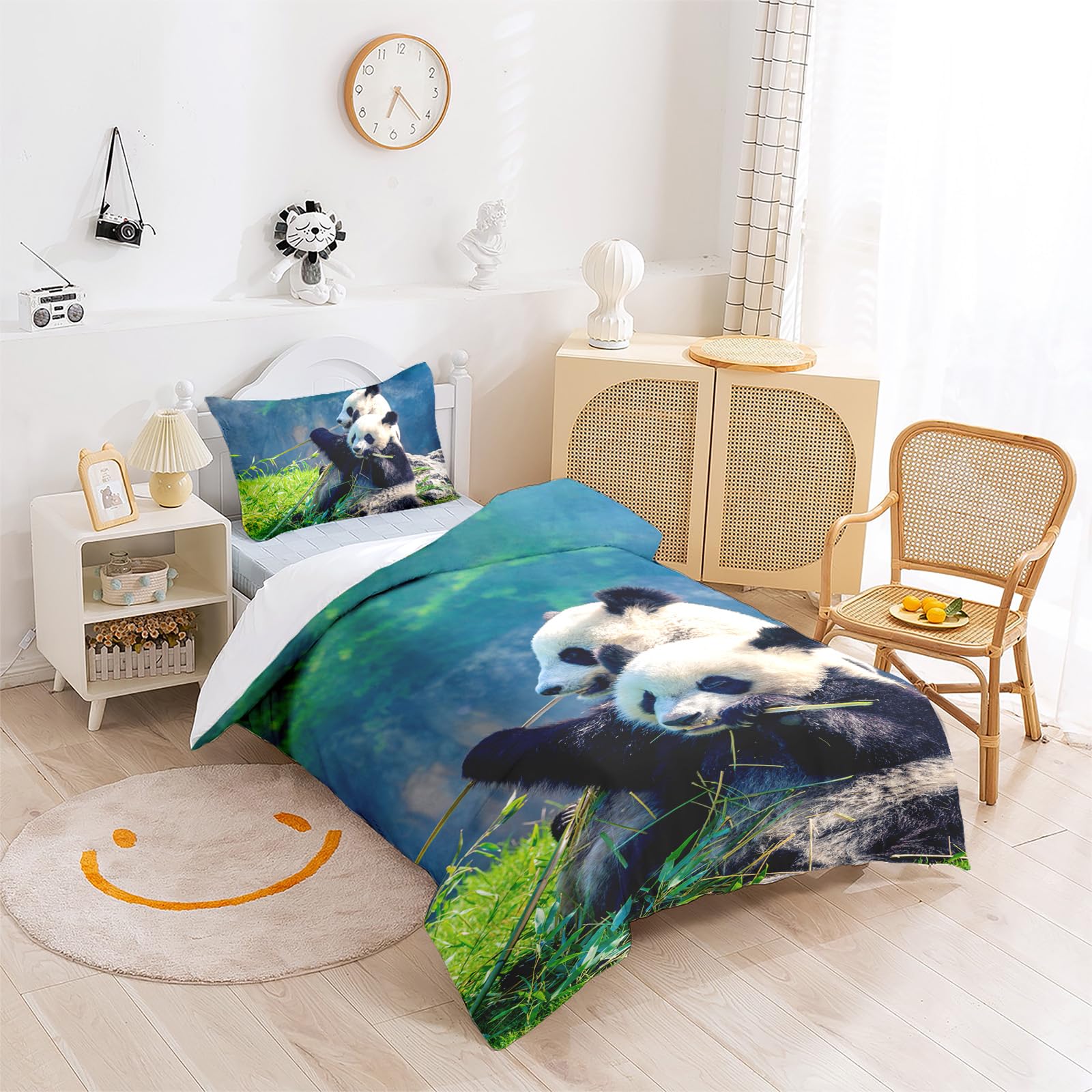 Yasida Panda Bedding Boys Duvet Sets For Single Bed With Nature Environment For Children/Teenagers Single Bedding Set Duvet Covers With Zip Fastening For Cute Bedding Bedroom Collection Quilt Cover