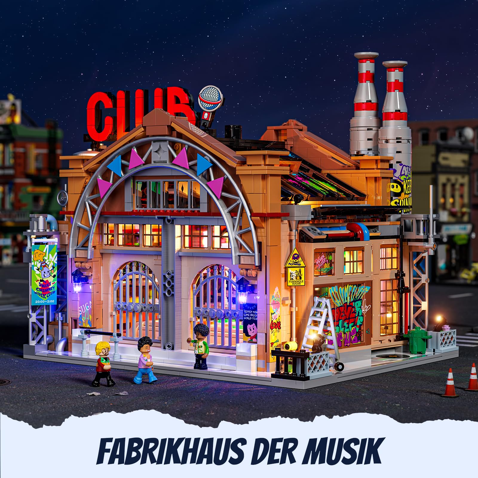 Funwhole Fabrikhaus-der-Musik Beleuchtung Klemmbausteine Haus, City Straßenfusion Modular Building, 2654 Pcs, Spielzeug-Geschenk für Musikliebhaber & Street-Culture-Fans, F9068 6