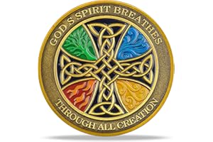 RYUKENLM Celtic Blessing Christian Challenge Coin – Celtic Cross & Trinity Knot, Irish Blessing Prayer Token, Antique Gold In