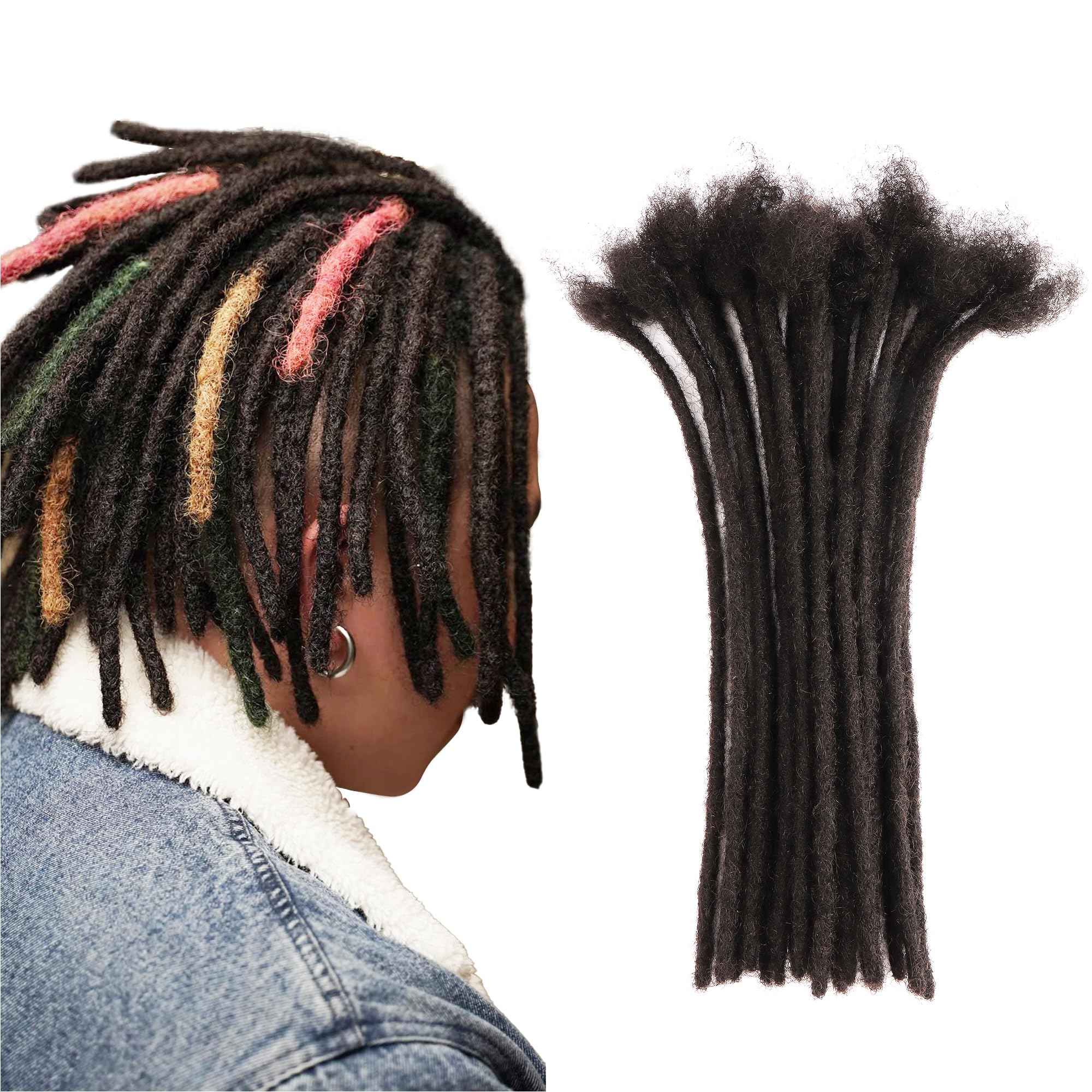 Orientfashion Human Hair Dreadlocks Extensions Natural Black Dreads Locs Wigs 8inch 0.6cm 20 Locs