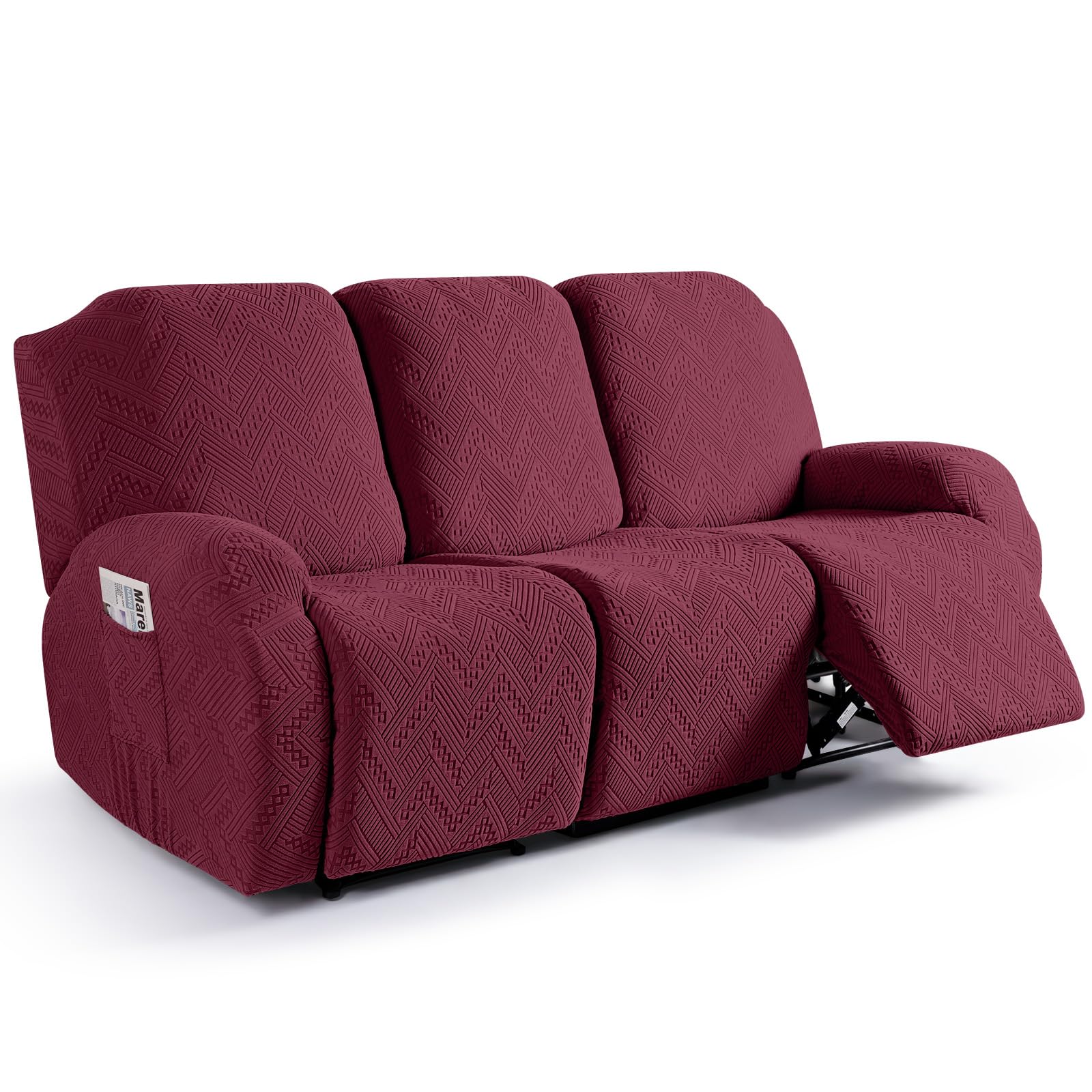 Photo 1 of Ruaozz Recliner Sofa Covers Recliner Chair Covers Couch Covers for Reclining Couches with Pockets Washable Furniture Protector with Elastic Bottom (3 Seater, Wine)