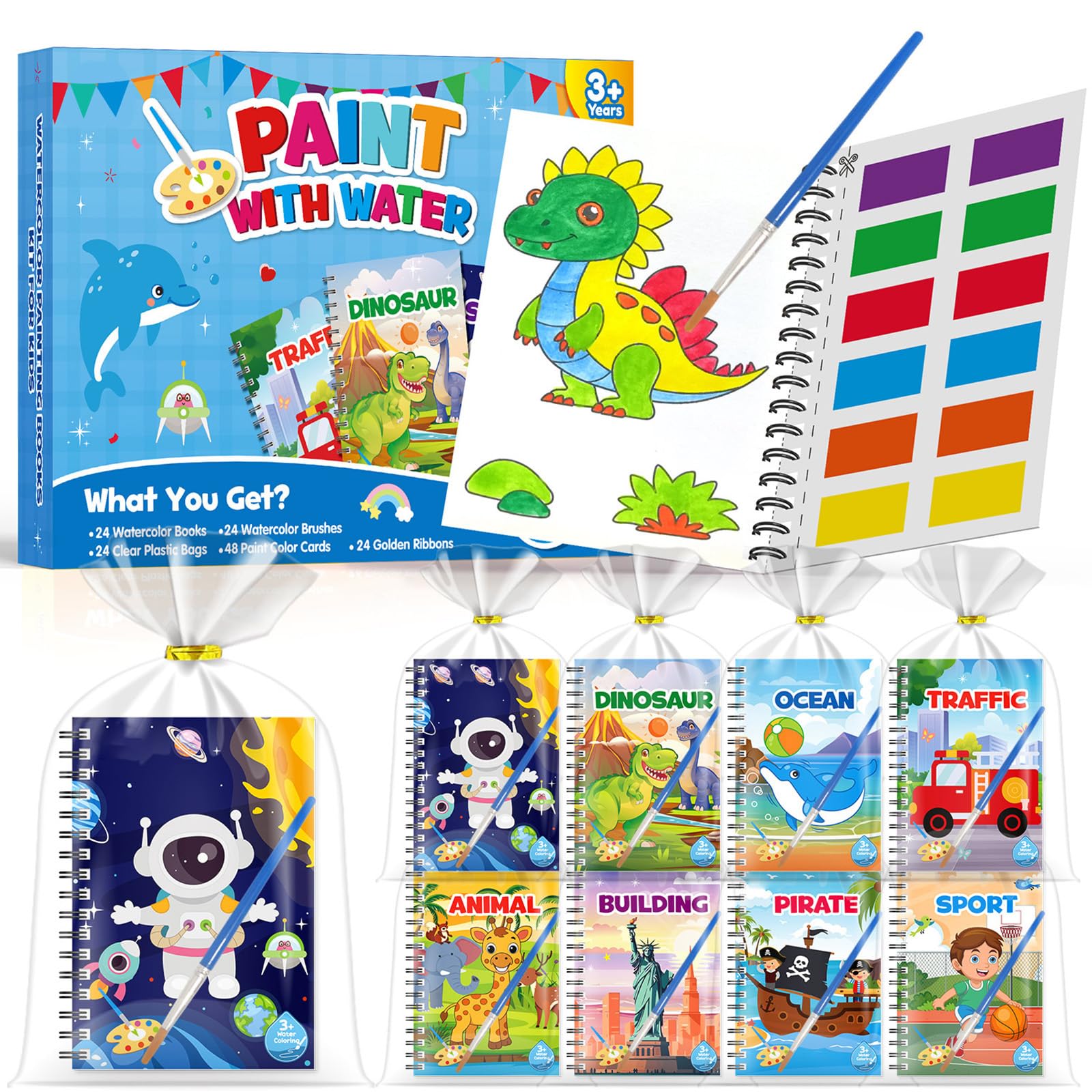 LIKYMO Water Colouring Books, Party Bags Fillers for Kids – Mini Colouring Books, Water Painting Books for Kids, Class Gifts, Birthday Return Gifts for Ages 4-9 (24 books Boy)