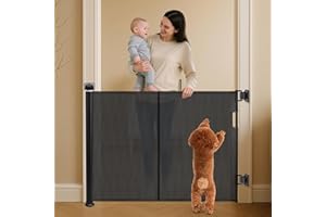 Retractable Baby Gate for Stairs Child Safety Extends up to 59" Wide Mesh Baby or Dog Gate Pet Retractable Gates for Stairs, 