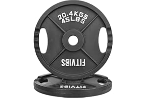Fitvids Cast Iron 2-Inch Olympic Plate Weight Plate for Strength Training and Weightlifting, Multiple Sizes