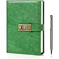 WEMATE Diary with Lock, A5 PU Leather Journal with Lock 240 Pages, Vintage Lock Journal Password Protected Notebook with Pen & Gift Box, Lock Diary Planner Organizer for Men and Women, 8.6x5.8in