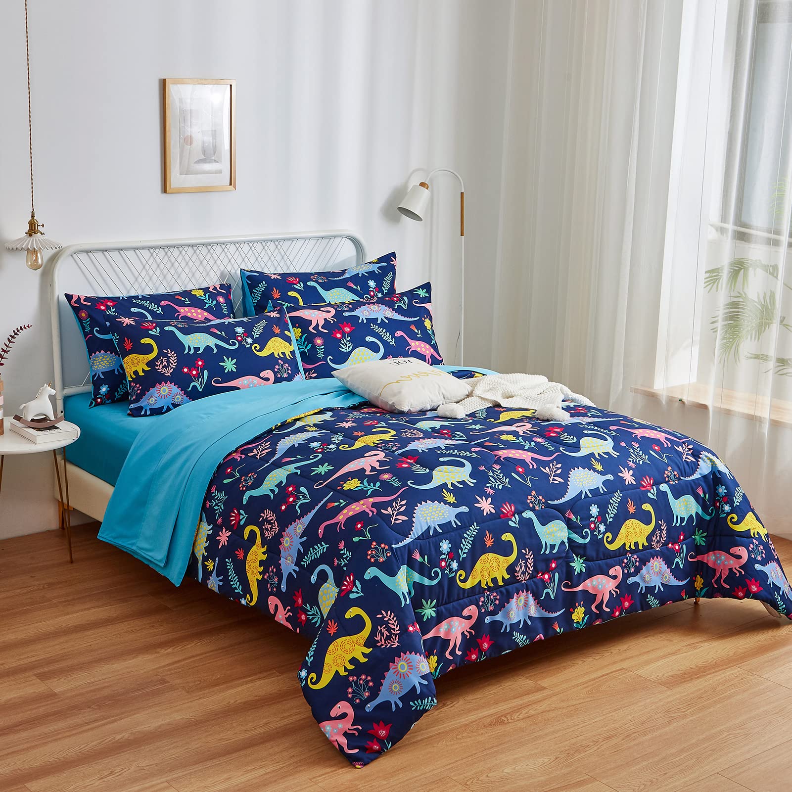 Photo 1 of inron Dinosaur Kids Comforter Sets for Boys Girls, Full Size 5 Pieces Bed in a Bag, Ultra Soft Microfiber Comforter and Sheet Sets, All Season Durable Bedding Sets