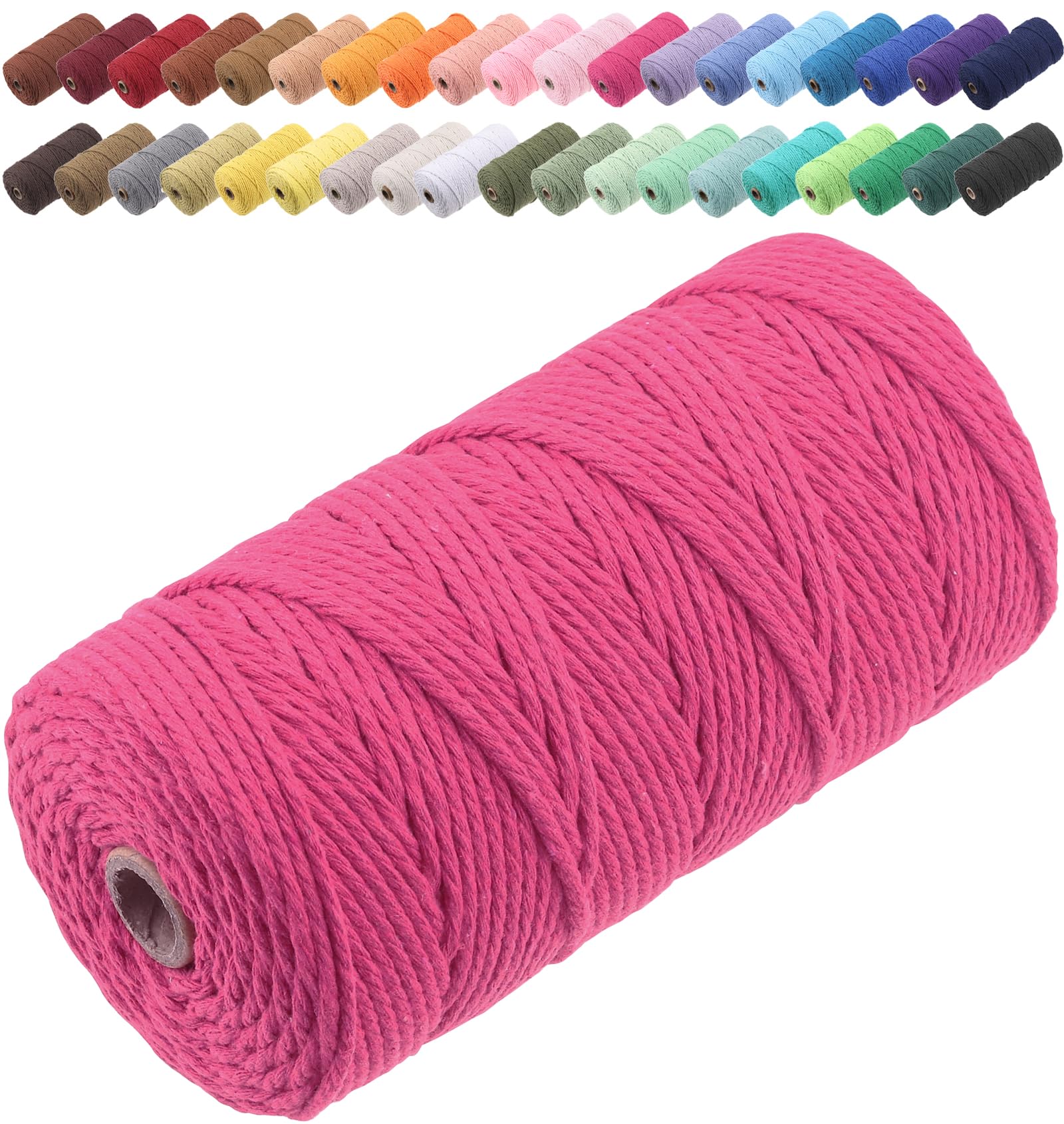 GOHOF Macrame Cord 3mm x 150m Premium Cotton Macrame Rope, 4 Strand Twisted Soft Cotton Cord, One of The Most Perfect Materials for Macrame Art, Cotton String Without Chemicals (Rose Red) — image 1