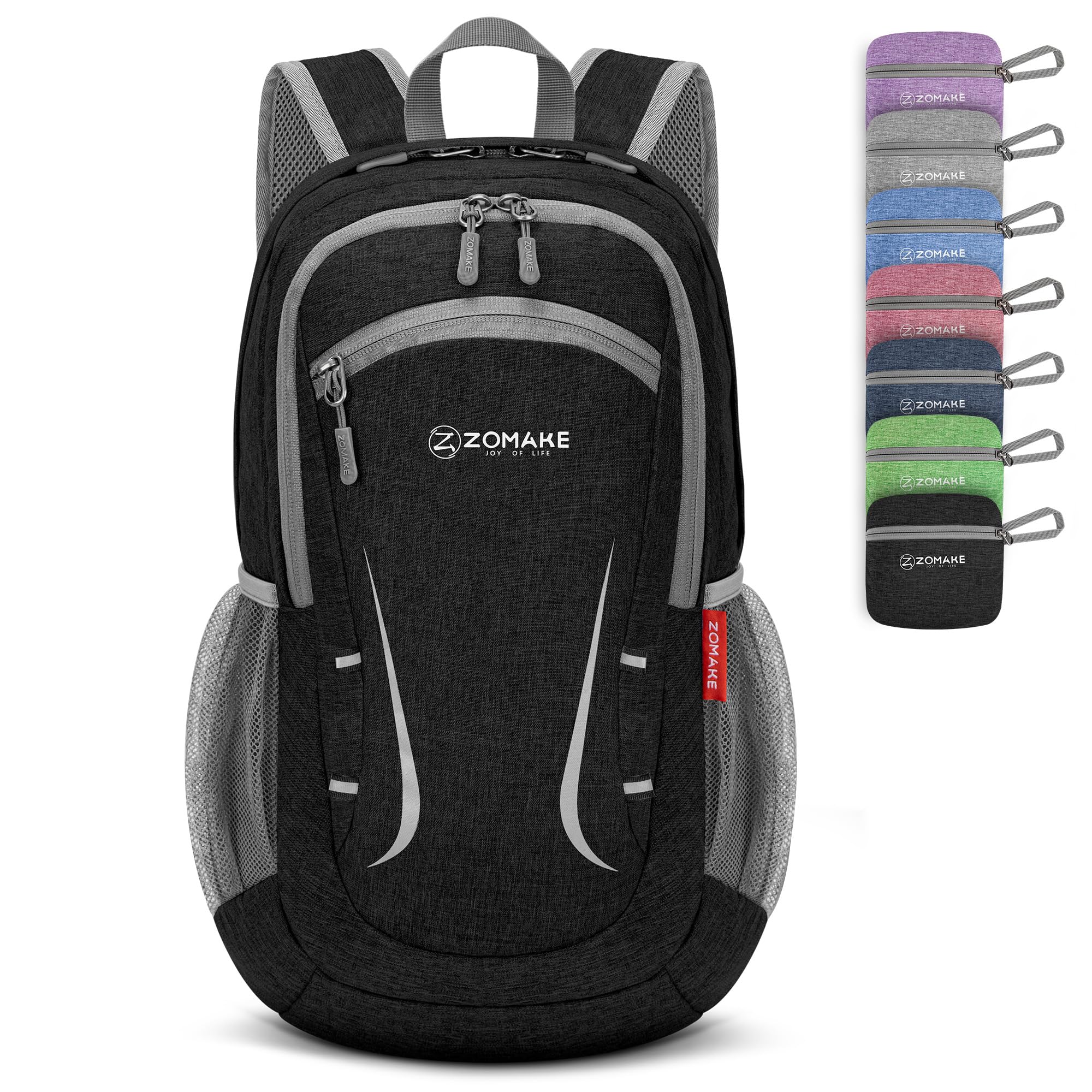ZOMAKE Lightweight Foldable Backpack, 20L Packable Rucksack Folding Small Back Pack Foldaway Ultralight Daypack for Women Men Travel Hiking Walking (Black)