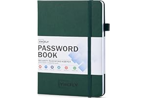 YHCFLY Password Book with Alphabetical tabs, Hardcover Internet Address & Password Organizer Logbook, Medium Size Password Keeper Notebook Journal for Home Office (Dark Green)