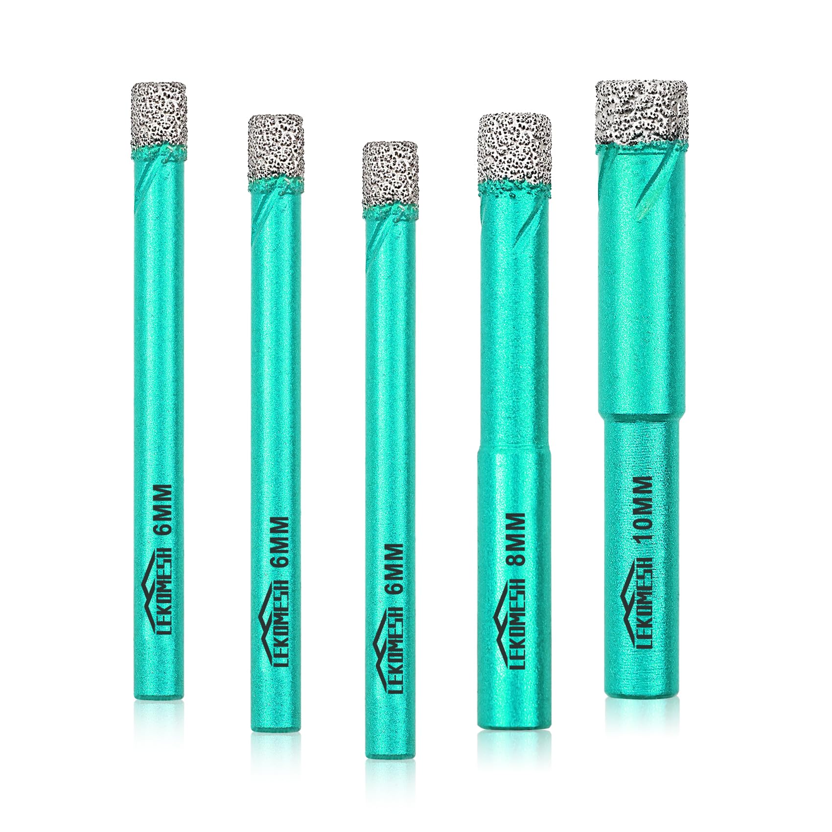 LEKOMESH Diamond Drill Bit Kit - 5pcs 6/6/6/8/10MM Diamond Hole Saw with Round Shank for Porcelain Tile Drill Bits for Ceramic Marble Granite Stone Quartz