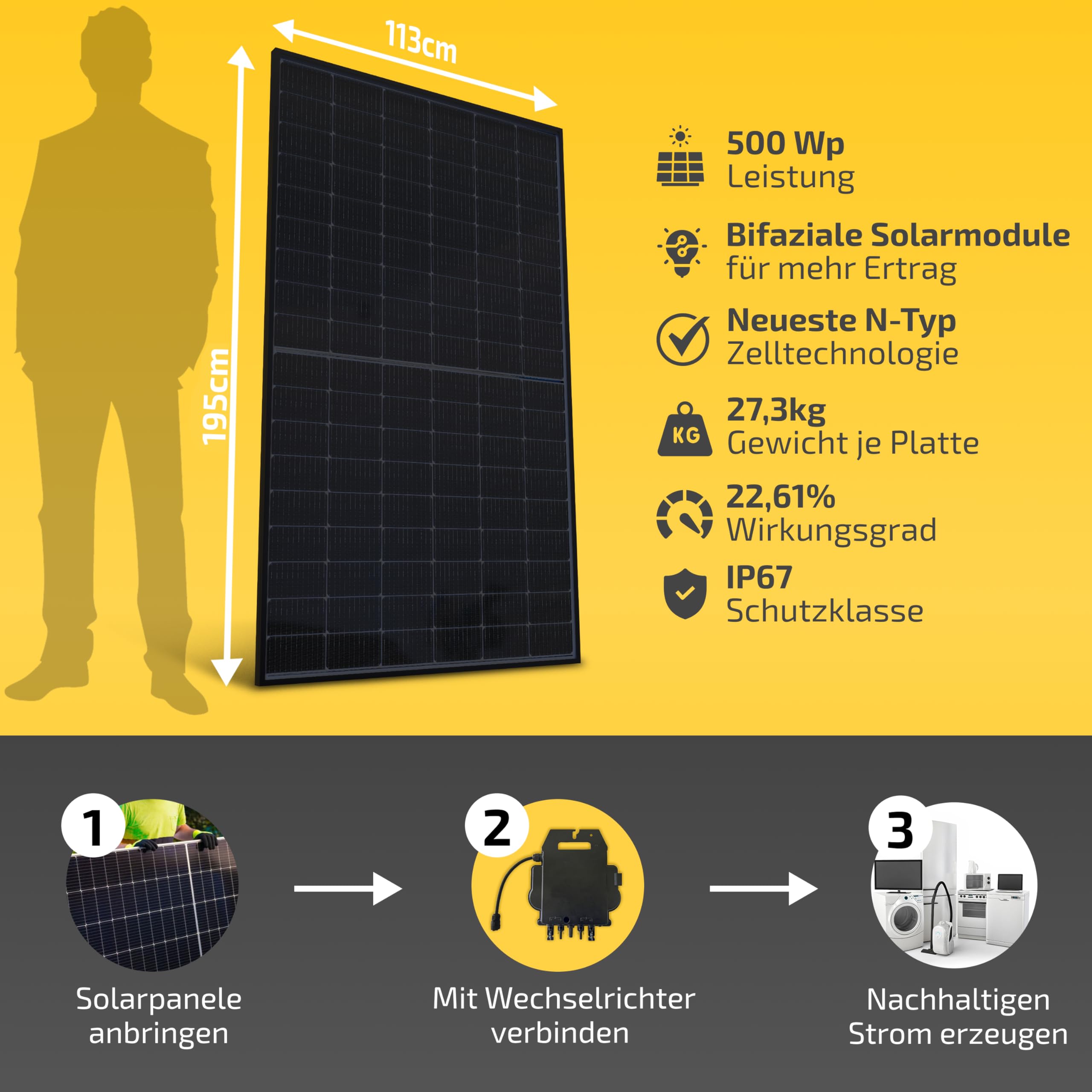Solakon Solarpanel 500W, Bifazial Glas-Glas N-Type Solarmodul, 40v Full Black Solarmodule/Solar Module für Balkonkraftwerk/Solaranlage, 500w Solar Panel für Photovoltaik Komplettanlage (2 Stk) 5