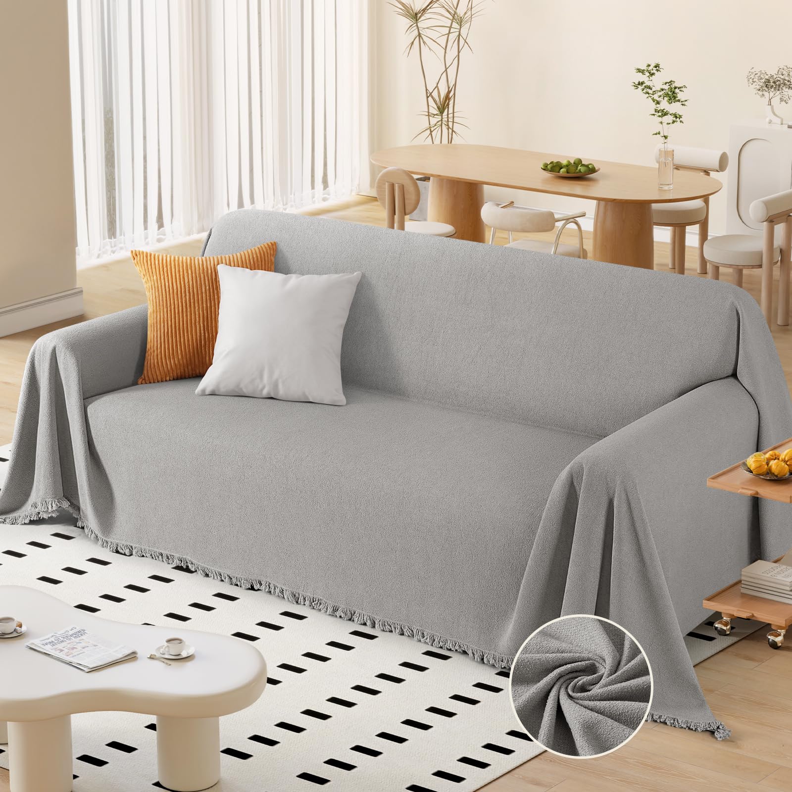 Photo 1 of TAOCOCO Couch Cover Blanket Sectional Sofa Covers Thick Durable Loveseat Cover for 2 Cushion Couch Washable Pet-Friendly Sofa Slipcovers Furniture Protector with Tassels (71''x118'' Light Grey)