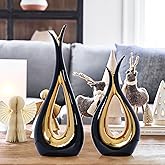 2 PCS Black Gold Vase Home Decor Accent Ceramic Vase set of 2 Vases for Centerpieces Pampas Flower Vases for Coffee Table Living Room Shelf Bookshelf Dining Kitchen Mantel and Entryway Decorations