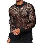 FEOYA Men’s Mesh See Through Shirts Sheer Transparent Club Party Casual Top Undershirts
