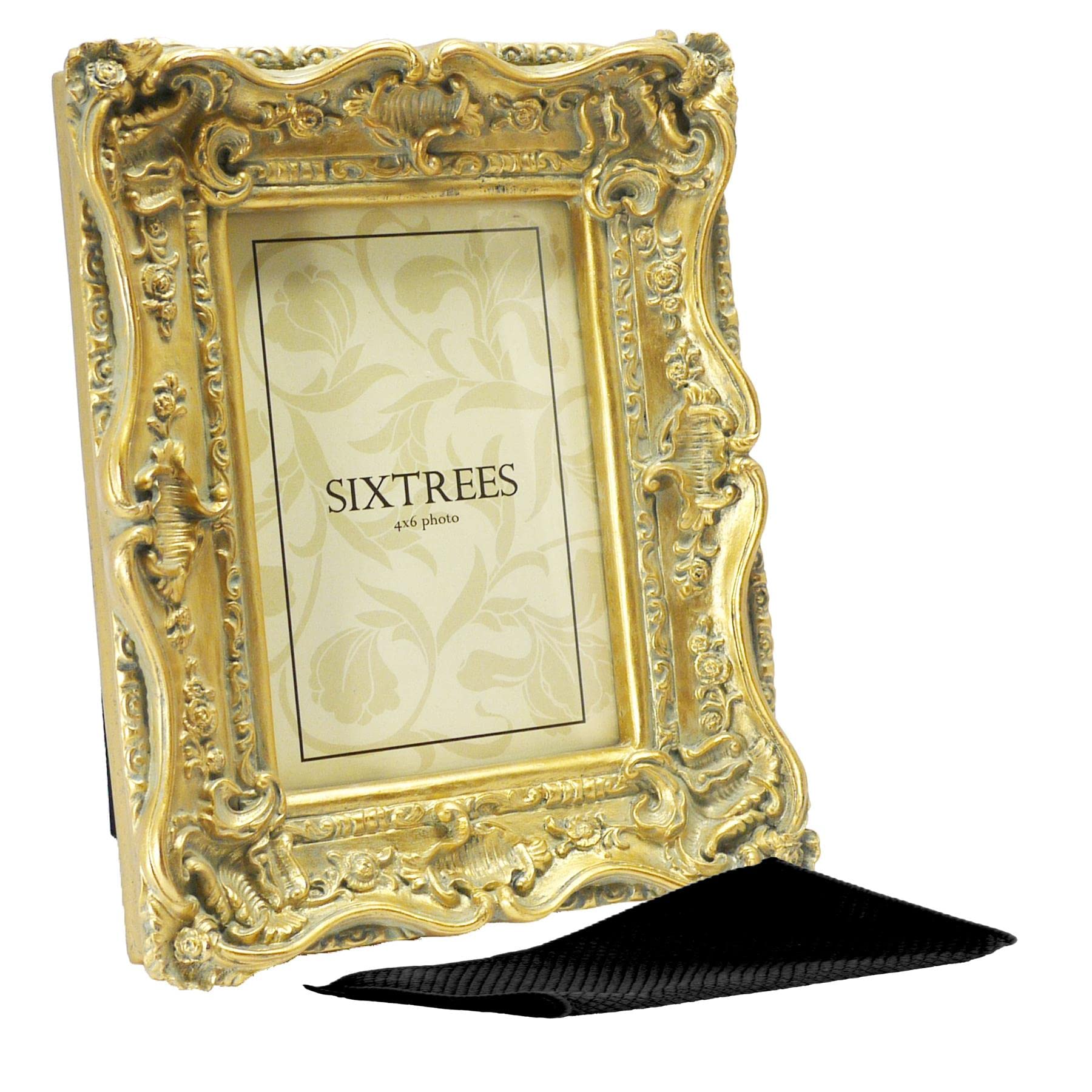Sixtrees Chelsea 5-250-46 Ornate Vintage Swept Shabby Chic Gold 6x4 inch Photo frame - with our Fishscale Microfibre glass cleaning cloth. — image 1