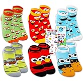 Sesame Street Socks for Women - Bundle with 3 Pairs of Non-Slip and 3 Pairs of Ankle Socks Featuring Elmo, Cookie Monster, More Plus Stickers | Sesame Street Apparel Set for Teens, Girls