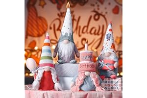 unanscre Birthday Gnomes Plush Elf Decoration - 4PCS Happy Birthday Handmade Swedish Tomte Dolls, Cute Scandinavian Gnomes for Home Farmhouse Table Ornament, Party Favor Gifts, Tiered Tray Decor
