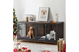 Lyromix 71'' Dog Crate Furniture for 2 Large Medium Dogs, XXL Wooden Indoor Double Crate Kennel Cage Large Breed with Door, TV Stand End Table with Divider, No Cushion,Brown