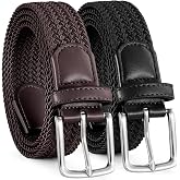 BELTROAD 2 Pack Elastic Belts for Men, Mens Stretch Belt for Golf &amp; Casual | Casual Belt Men for Pants Jeans Shorts, Mens Belts Stretchable for Golf &amp; Daily Wear, Braided Stretch Belt For Men Women Gift