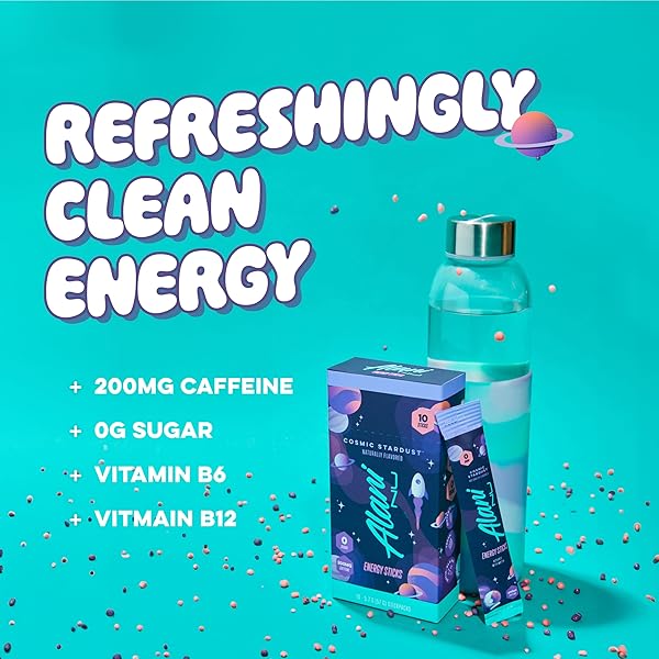 ALANI NU COSMIC STARDUST, ENERGY STICKS DRINK POWDER, 200MG CAFFEINE, PRE WORKOUT PERFORMANCE WITH ANTIOXIDANTS, ON-THE-GO DRINK MIX, BIOTIN, B VITAMINS, ZERO SUGAR, 5 CALORIES, 10 PACK