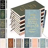 Crtiin 40pcs Spanish Christian Gifts Bulk Journal Prayer Notebooks and Bible Verse Pens Regalos Cristianos Religious Church Inspirational Gifts for Mothers Day Party Favors(Morandi Color)