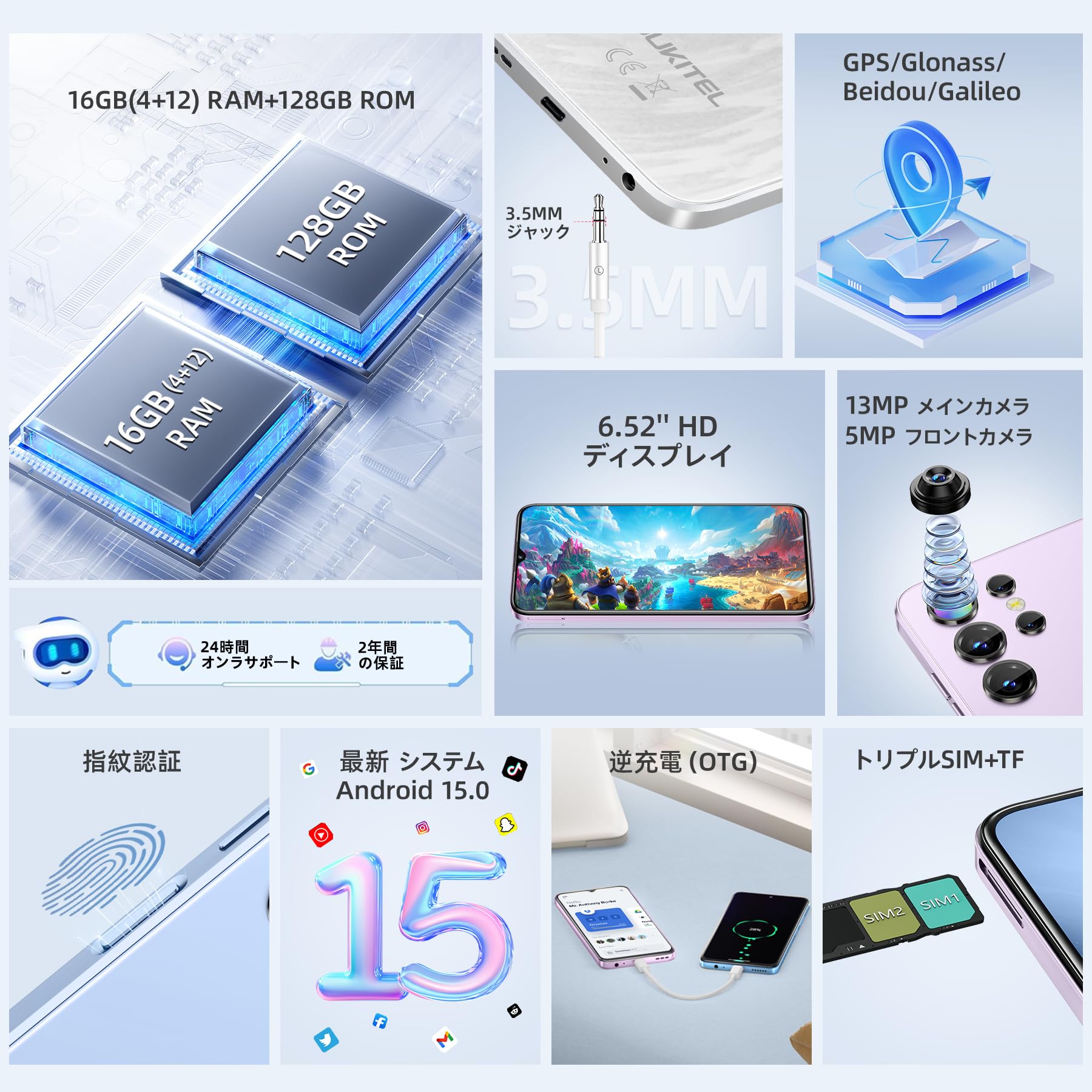 (Android 15) OUKITEL C1 SIM-Free Smartphone Body, 16 GB RAM + 128 GB ROM, 1TB Extendable, 6.56 Inch HD, Large Screen, 5150 mAh Large Capacity, 13MP+5MP Camera, 4G, Dual SIM Smartphones, Fingerprint