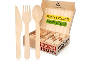 WOODENHOUSE LIFELONG QUALITY Compostable Utensils – 100 Pcs (40 Compostable Forks-40 BIodegradable Spoons-20 Knives) – Eco–Friendly Compostable Forks and Spoons - Biodegradable Utensils